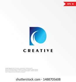 Letter D with waves negative space logo design template. Colorful creative sign. Universal vector icon. Modern logotype symbol