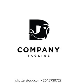Letter D Whale Cute Logo Icon Vector