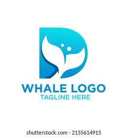 Letter D Whale Logo Design Template Inspiration, Vector Illustration.