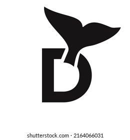 Letter D Whale Logo Design Template Vector Sign