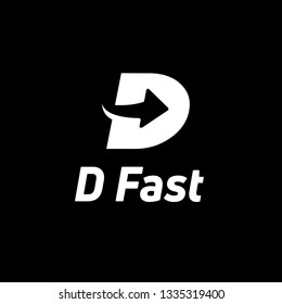 Letter D white logo with negative space arrow logo for business, transportation, delivery company isolated on black background. - Vector Illustration