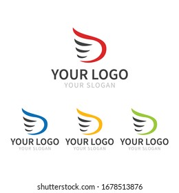 Letter D wing Logo. D Letter Design Vector with 4 colors
