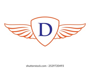 Letter D Wing Logo With Shield Icon Concept For Freight and Transportation Symbol