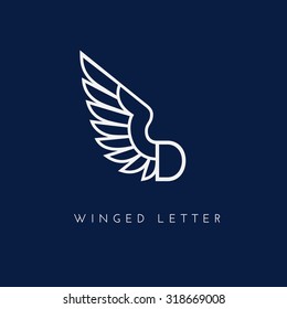 Letter D with wing. Template for logo, label, emblem, sign, stamp. Vector illustration.