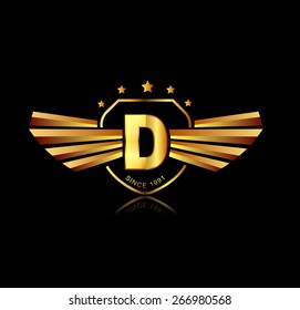 Letter D winged crests logo . Alphabet logotype design concept