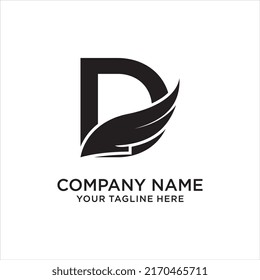 Letter D wings logo design icon featuring a bold flying wing concept. Modern, elegant, and creative vector template suitable for aviation, business branding, sports, or personal identity
