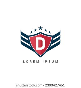 Letter D With Wings Sign And Illustration Modern Crown, Shield Luxury Logo Design Icon