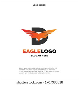 Buchstabe D mit Flügeln. Vorlage für Logo, Etikett, Emblem, Zeichen, Stempel. Vektorillustration.