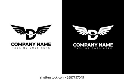 Letra D con alas. Plantilla para logotipo, etiqueta, emblema, signo, sello. Ilustración vectorial.