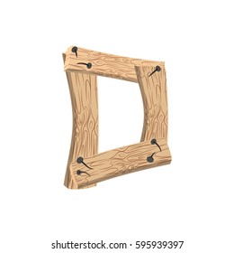 letter D wood board font. plank and nails alphabet. Lettering of boards. Country chipboard ABC