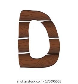 Letter D from wood isolated on the white. Vector