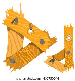 Letter D from wooden planks. Vector alphabet.