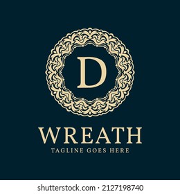 letter D wreath circle frame luxurious vector logo design