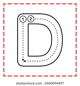 letra D para la práctica de escritura. El trazo de alfabeto es bueno para practicar a los niños escribiendo cartas.