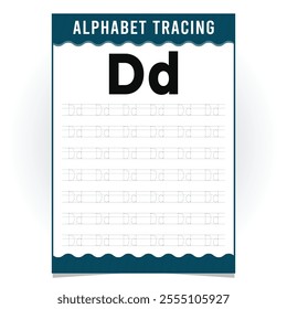 letter D for writing practice. English alphabet tracing practice worksheets, educational letters dot tracing pattern For children in kindergarten