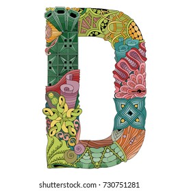 Letter D zentangle. Vector decorative object