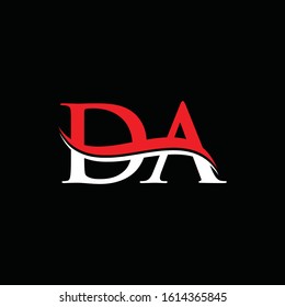 Letter DA Linked Logo Design White Red With Black Background. Initial DA Logo Template