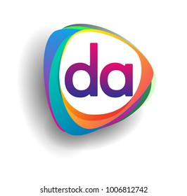 Letter DA logo with colorful splash background, letter combination logo design for creative industry, web, business and company.