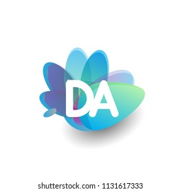 Letter DA logo with colorful splash background, letter combination logo design for creative industry, web, business and company.