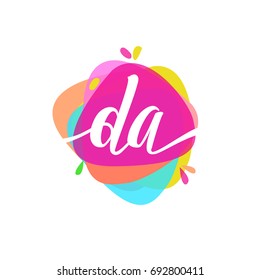 Letter DA logo with colorful splash background, letter combination logo design for creative industry, web, business and company.