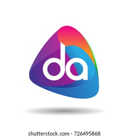 Letter DA logo with colorful splash background, letter combination logo design for creative industry, web, business and company.