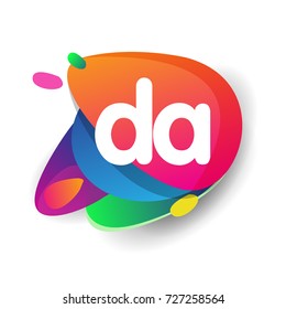 Letter DA logo with colorful splash background, letter combination logo design for creative industry, web, business and company.