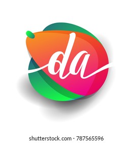 Letter DA logo with colorful splash background, letter combination logo design for creative industry, web, business and company.