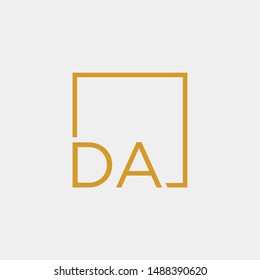 letter DA Logo design with square frame line art. business consulting concept. studio icon - vector