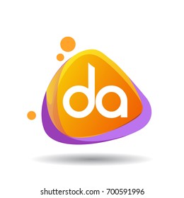 Letter DA logo in triangle splash and colorful background, letter combination logo design for creative industry, web, business and company.