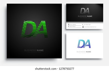 Letter DA logotype with colorful circle, with striped composition letter, sets of business card for company identity, creative industry, web.