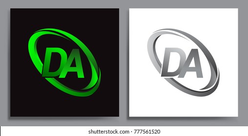 letter DA logotype design for company name colored Green swoosh and grey. vector set logo design for business and company identity.
