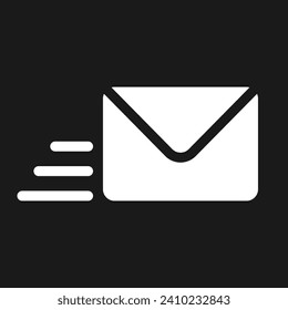 Letter dark mode glyph ui icon. Written correspondence. Express mail. User interface design. White silhouette symbol on black space. Solid pictogram for web, mobile. Vector isolated illustration