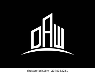 Letter DAW building vector monogram logo design template. Building Shape DAW logo.