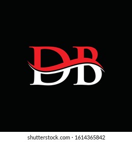Letter DB Linked Logo Design White Red With Black Background. Initial DB Logo Template