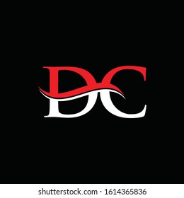 Letter DC Linked Logo Design White Red With Black Background. Initial DC Logo Template