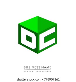 Letter DC logo in hexagon shape and green background, cube logo with letter design for company identity.
