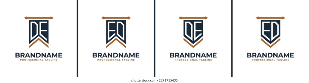 Letter DE and ED Pennant Flag Logo Set, Represent Victory. Suitable for any business with DE or ED initials.