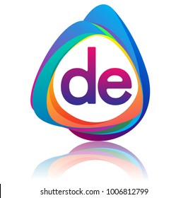 Letter DE logo with colorful splash background, letter combination logo design for creative industry, web, business and company.