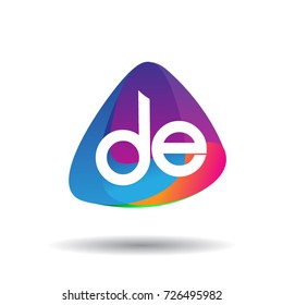 Letter DE logo with colorful splash background, letter combination logo design for creative industry, web, business and company.