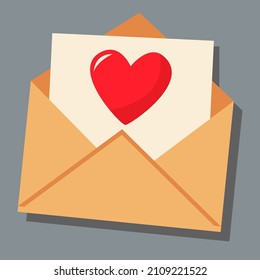 A letter with a declaration of love. Day of love. valentine's day. A greeting card with a declaration of love. A flat vector image on a gray background.