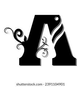 Letter A decorated with vintage flowers