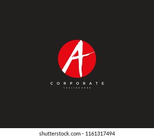 Letter A Decorative Brush Grunge Red Circle Logotype