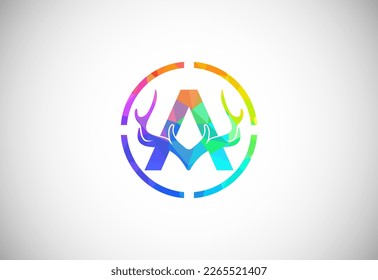 Letter A with deer antlers in target shape. polygonal style logo, Hunting inspirations symbol for corporate business identity