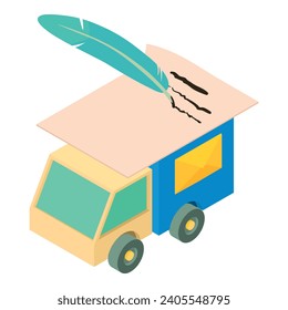 Letter delivery icon isometric vector. Mail truck with envelope and paper letter. Mail delivery service