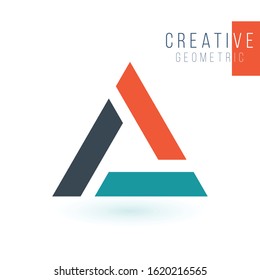 Letter A or delta geometric triangle logo design. Trinity concept. Business identity tech element. Stock Vector illustration isolated on white background.