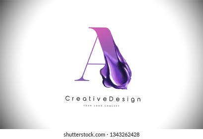 A Letter Design Brush Paint Stroke. Purple A Letter Logo Icon with Violet Paintbrush Vector Illustration