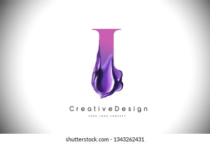 I Letter Design Brush Paint Stroke. Purple i Letter Logo Icon with Violet Paintbrush Vector Illustration
