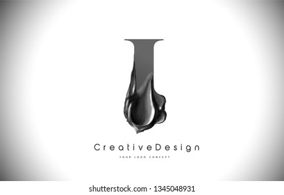 I Letter Design Brush Paint Stroke. Black i Letter Logo Icon with black Paintbrush Vector Illustration