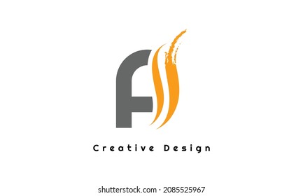 A Letter Design Brush Paint Stroke. Letter Logo with Black and yellow Paintbrush Stroke.