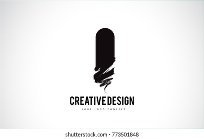 I Letter Design Brush Paint Stroke. Letter Logo with Black Paintbrush Stroke.
